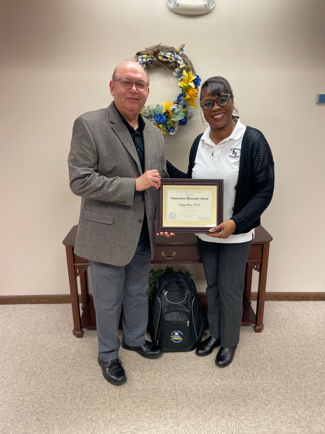 Southern University's Sanjay Batra, Ph.D. received the Fall 2023 Outstanding Researcher Award from the SU office of Sponsored Programs.